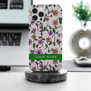 Coque Case-Mate iPhone Fleurs colorées, Arrière - plan rose, Vert