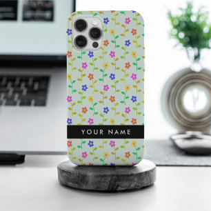 Coque Case-Mate iPhone Fleurs colorées, Arrière - plan vert clair, Noir
