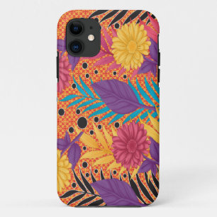 Case-Mate iPhone Case fleurs colorées et feuilles sur un arrière - plan 