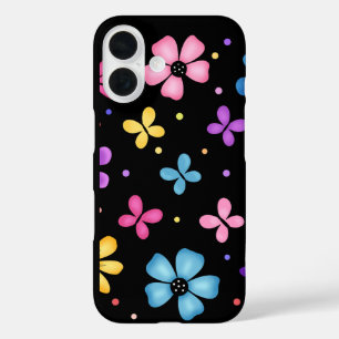Coque Pour iPhone 16 Fleurs colorées et papillons