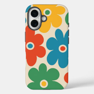 Coque Pour iPhone 16 Fleurs colorées rétro Motif