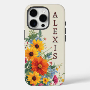 Coque iPhone 16 Pro Fleurs colorées sur beige