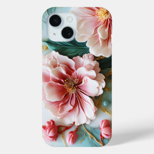 Coque Case-Mate iPhone Fleurs colorées vert ping sur marbre