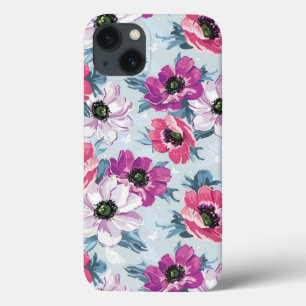 iPhone 13 Case Fleurs couleur élégante motif sur bleu