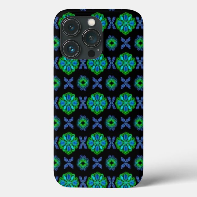 Coques Case-Mate iPhone Fleurs dans artdeco retrolook vert et bleu (Verso)