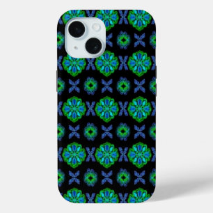 Coque Case-Mate iPhone Fleurs dans artdeco retrolook vert et bleu