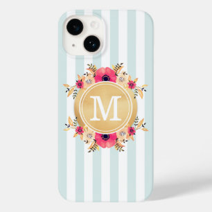 Coque Case-Mate iPhone Fleurs d'aquarelle à la menthe Faux or Monogramme