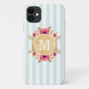 Case-Mate iPhone Case Fleurs d'aquarelle de la menthe Monogramme d'or