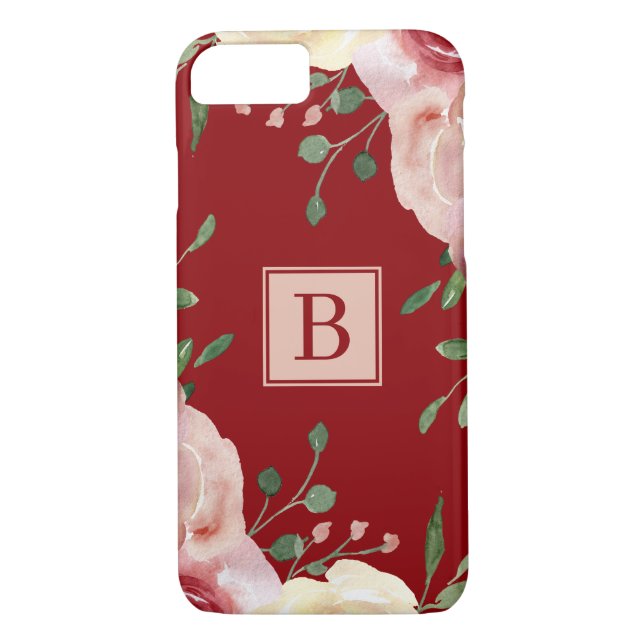 Coques Case-Mate iPhone Fleurs d'aquarelle rousse Monogramme simple Bourgo (Dos)