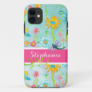 Coques Pour iPhone Fleurs d'aquarelle Whimsical Papillon de libellule
