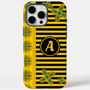 Coque iPhone 16 Pro Max Fleurs d'art en style rétro avec monogramme