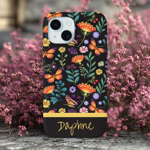 Coque Case-Mate iPhone Fleurs d'art populaire et papillons Personnalisé
