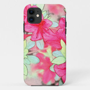 Coque iPhone 11 fleurs d'azalée roses jolies. plante de jardin flo