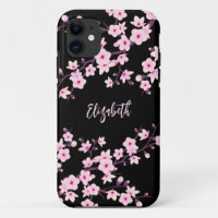 Fleurs de cerisier rose noir Monogramme