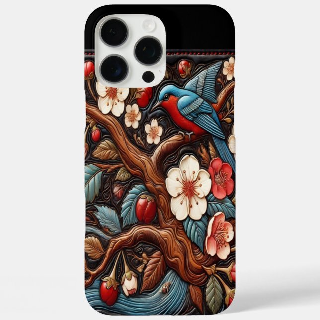 Coques Case-Mate iPhone Fleurs de cerisier vibrantes et scène de merlebleu (Verso)