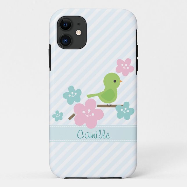 Coques Case-Mate iPhone Fleurs de cerisiers et d'oiseaux verts (Dos)