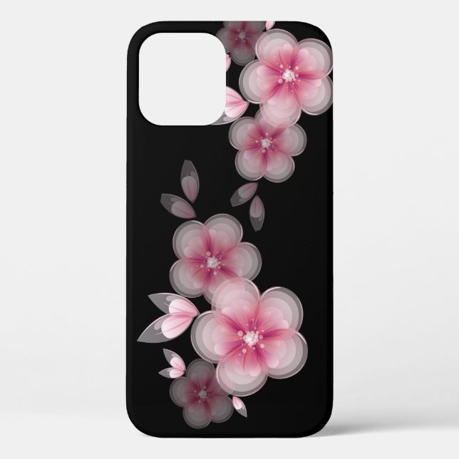 Coques Case-Mate iPhone fleurs de cerisiers roses sur le noir (Verso)