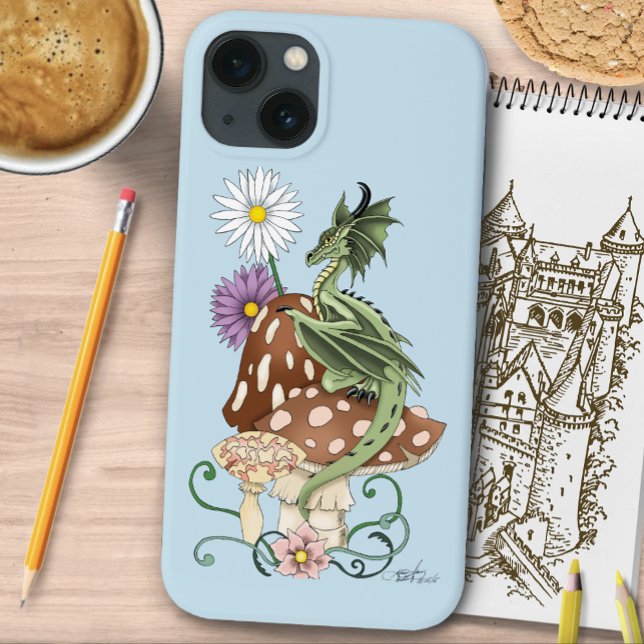 Coques Case-Mate iPhone Fleurs de Champignon Dragon Fantastique Vert Capri (Créateur téléchargé)