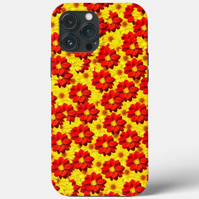 Coques Case-Mate iPhone Fleurs de dahlia rouges et jaunes (Verso)