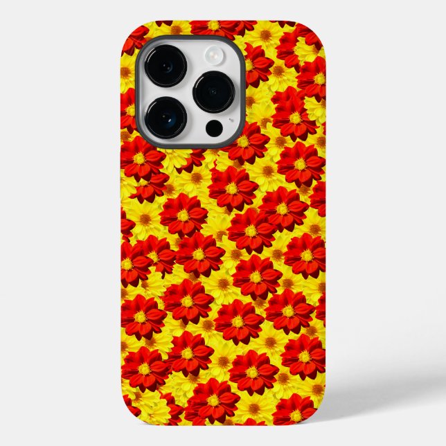 Coques Case-Mate iPhone Fleurs de dahlia rouges et jaunes (Verso)