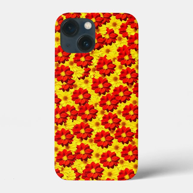 Coques Case-Mate iPhone Fleurs de dahlia rouges et jaunes (Verso)