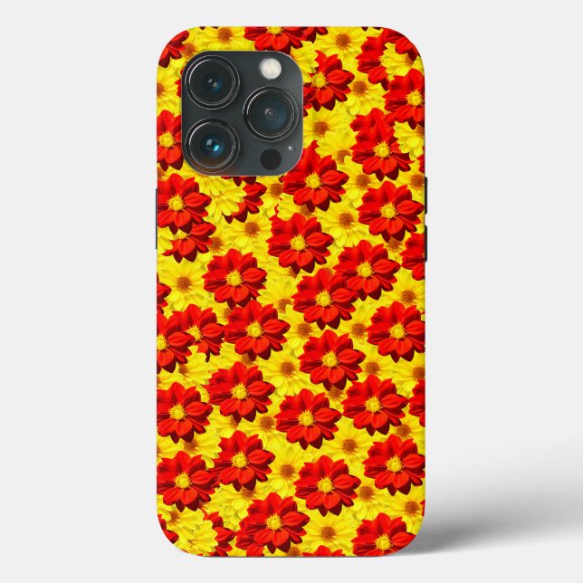 Coques Case-Mate iPhone Fleurs de dahlia rouges et jaunes (Verso)