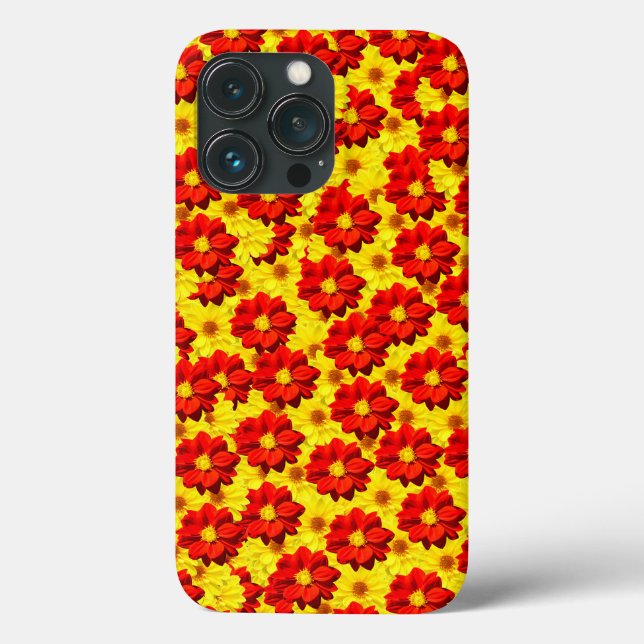 Coques Case-Mate iPhone Fleurs de dahlia rouges et jaunes (Verso)