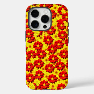 Coque iPhone 16 Pro Fleurs de dahlia rouges et jaunes