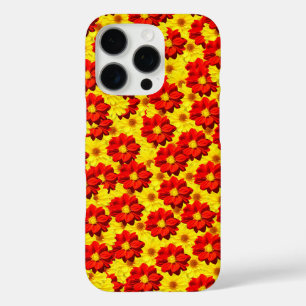Coque iPhone 16 Pro Fleurs de dahlia rouges et jaunes