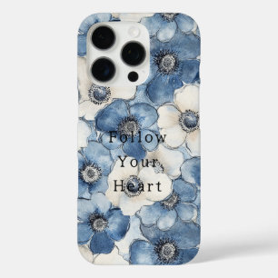 Coque iPhone 16 Pro Fleurs de Denim Bleu Blanc