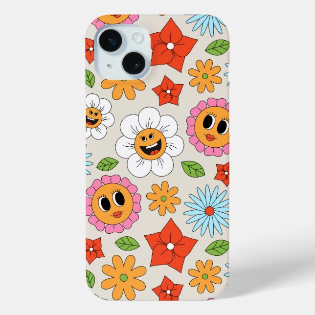 Coques Case-Mate iPhone Fleurs de dessin animé rétro ludiques et joyeuses (Verso)