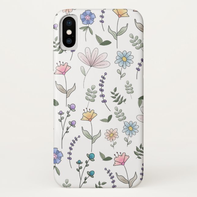 Coques Case-Mate iPhone Fleurs de doodle aquarelle de printemps (Dos)