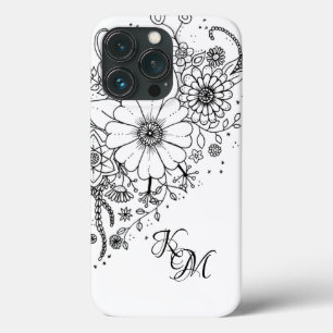 Case-Mate iPhone Case Fleurs de Doodle Noir et Blanc Couleur dans l'imag