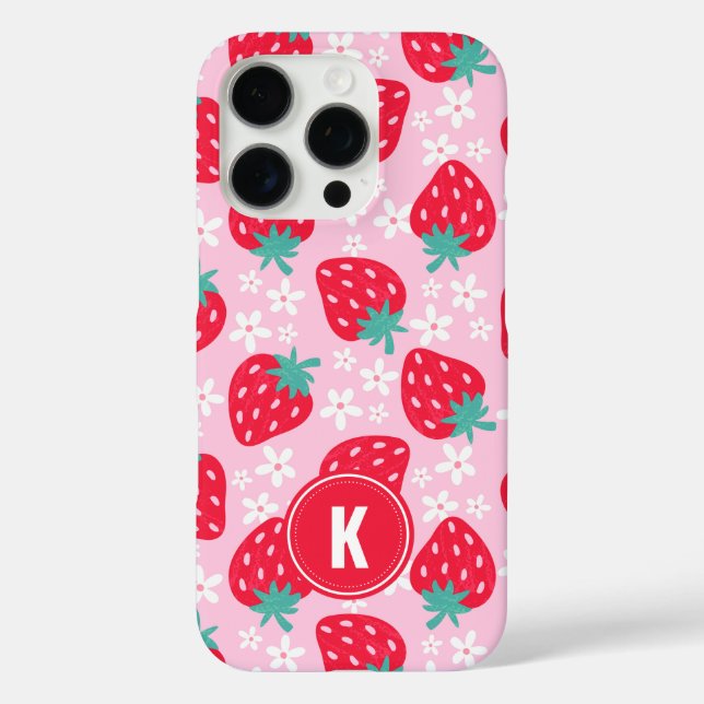 Coques Case-Mate iPhone Fleurs de fraises rouges roses Motif Monogramme (Verso)