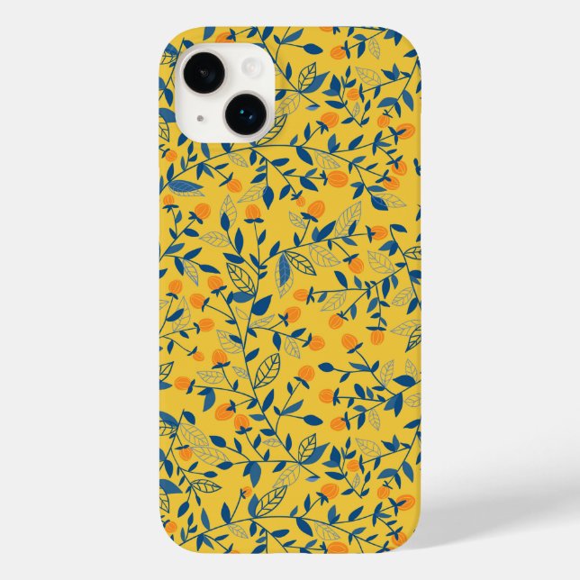 Coques Case-Mate iPhone Fleurs de gribouillis en bleu et jaune (Verso)