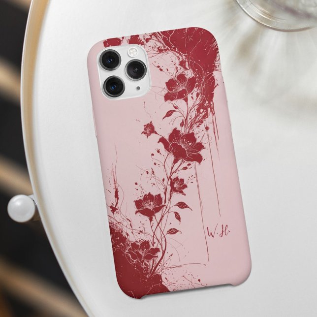 Coques Case-Mate iPhone Fleurs de Grunge Abstraites Monogramme rose rouge (Créateur téléchargé)