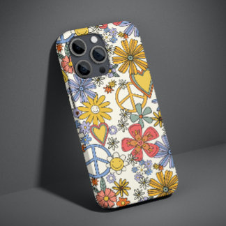 Coque Case-Mate iPhone Fleurs de Hippie Groovy Rétro Cœurs