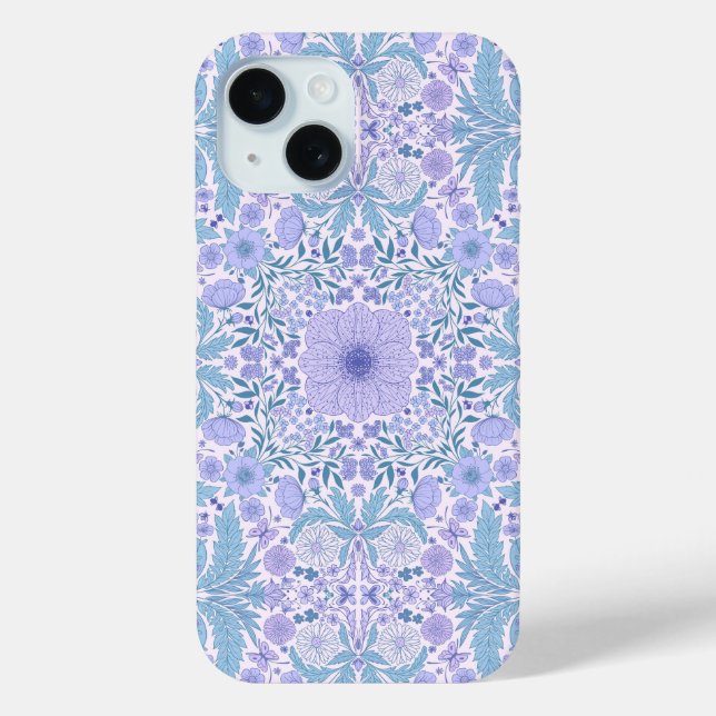 Coques Case-Mate iPhone Fleurs de jardin rétro en bleu et violet (Verso)