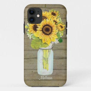Coque Case-Mate Pour iPhone Fleurs de jarre de Mason rustique Tournesol suspen