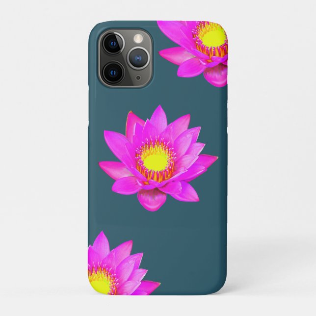 Coques Case-Mate iPhone Fleurs de lotus rose magenta sur fond bleu (Dos)