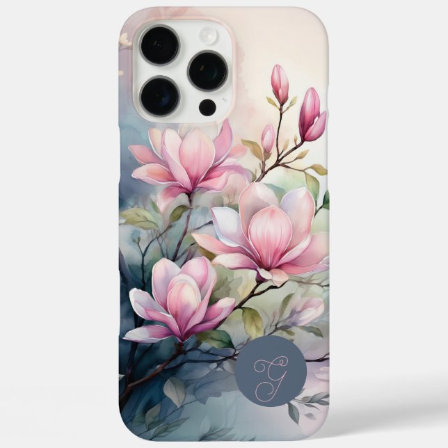 Coques Case-Mate iPhone Fleurs de magnolia rose botanique monogrammé (Verso)