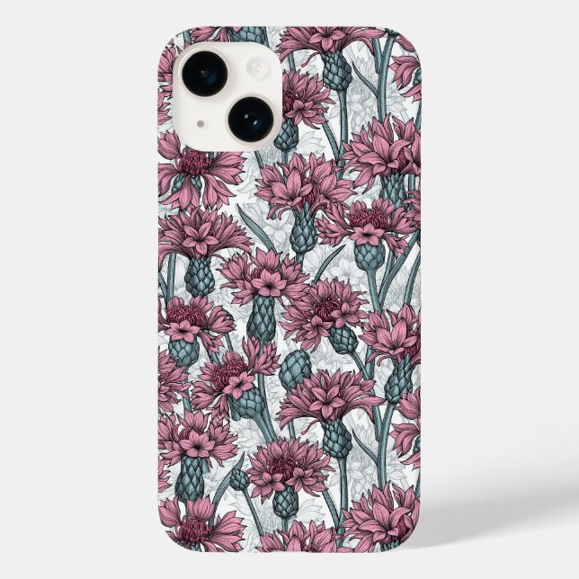 Coques Case-Mate iPhone Fleurs de maïs roses, fleurs sauvages sur blanc (Verso)