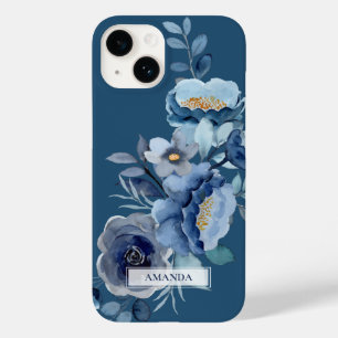 Coque Case-Mate iPhone Fleurs de marine   Nom personnalisé bleu