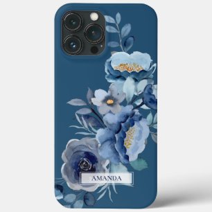 Case-Mate iPhone Case Fleurs de marine Nom personnalisé bleu