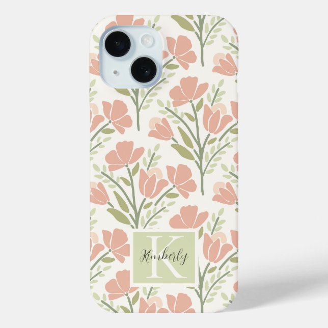 Coques Case-Mate iPhone Fleurs de monogramme neutres sereines (Verso)