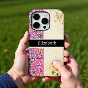 Coque iPhone 16 Pro Fleurs de paisley pastel et rose fantaisiste