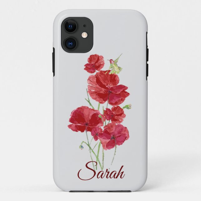 Coques Case-Mate iPhone Fleurs de pavot rouge personnalisées Oiseau de col (Dos)