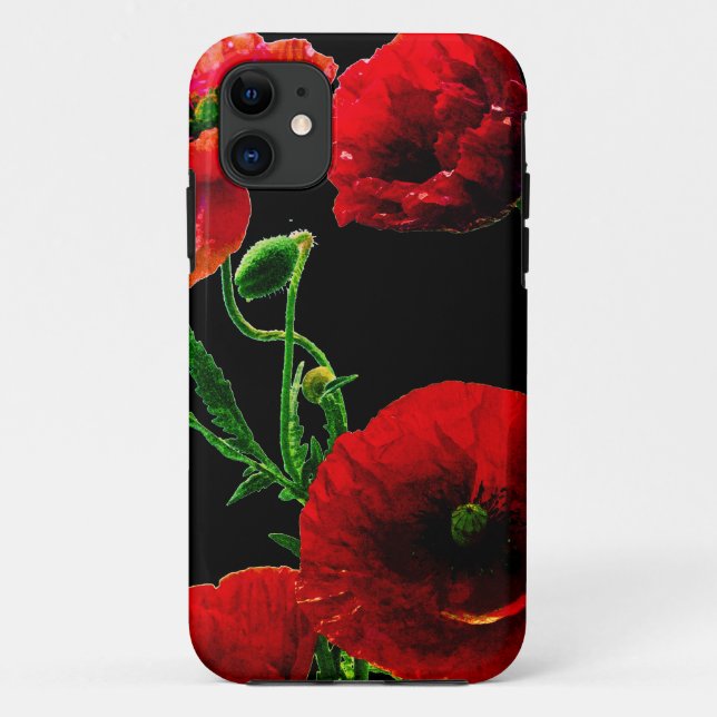Coques Case-Mate iPhone Fleurs de pavot rouge printemps jardin d'été noir (Dos)