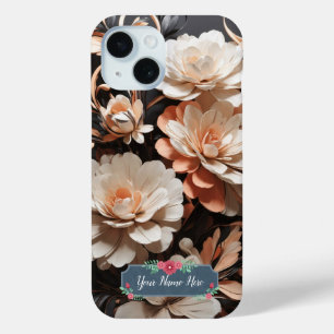 Coque Case-Mate iPhone Fleurs de pêche abstraites modernes sur fond noir