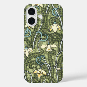 Coque Pour iPhone 16 Fleurs de perce-neige Art Nouveau florale vintage